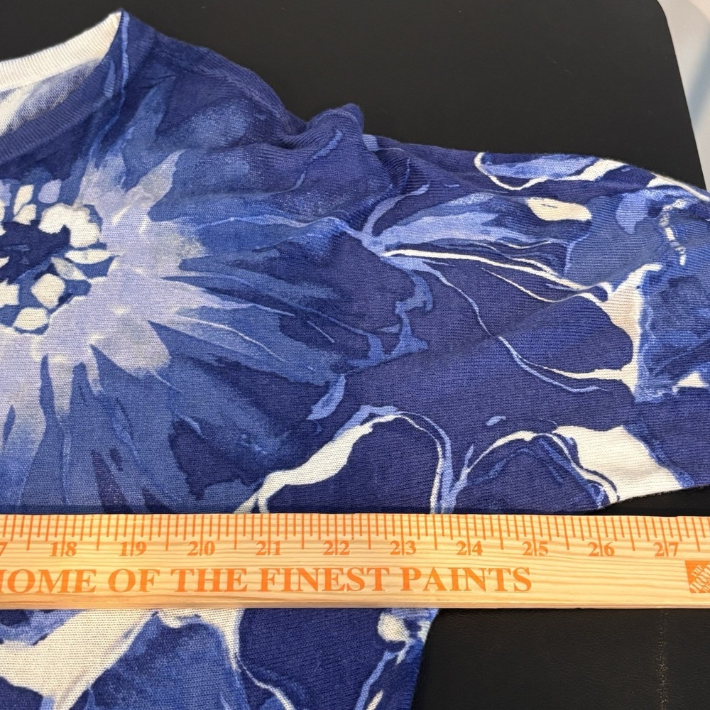 Chico's Womens Blue Floral 3/4 Sleeve Cashmere Blend Tunic Sweater sz 2/Large - Picture 8 of 10